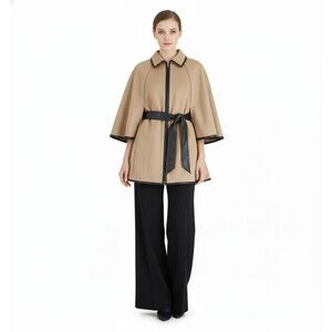 Cache Women's Elegant Camel & Brown Contrast Cape Jacket w/ Tie Belt | M/L NWT